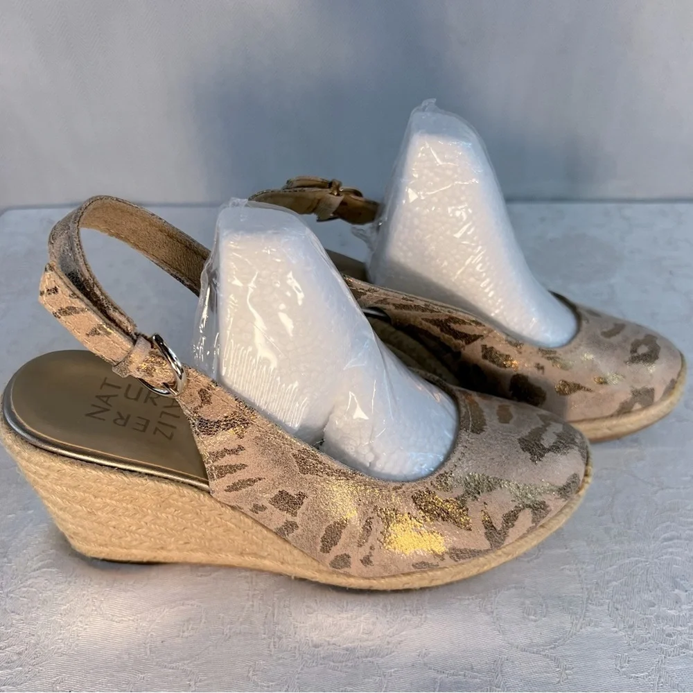 Naturalizer Pearl Shoes Leather Espadrilles Adjustable Sling Back 3” Wedge 8 M
